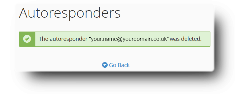 Confirmation that the Autoresponder has been deleted with the option to go back. 