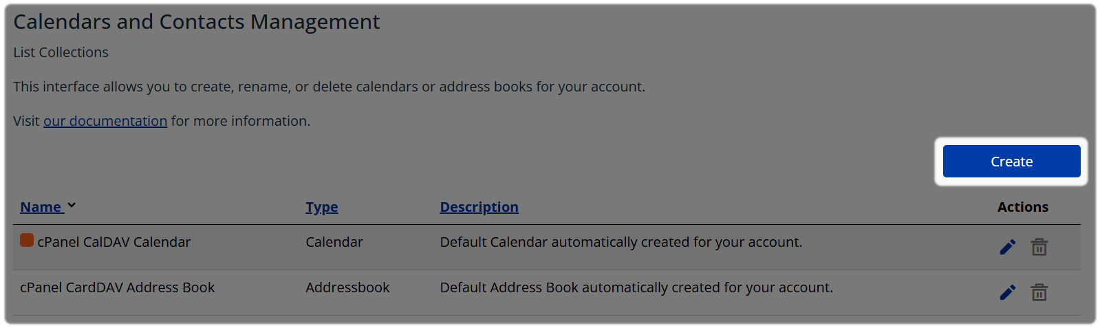 Create option for Calendars and Contacts Management.