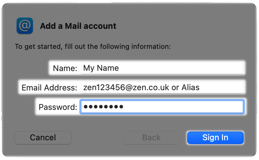 Account Information for the email address