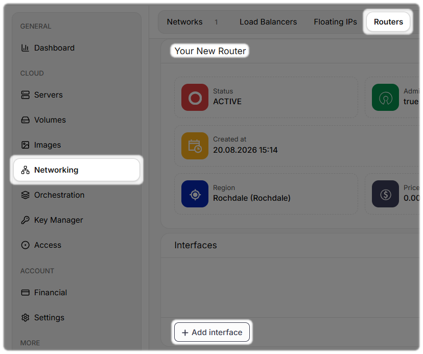 Add Interface to New router option in CloudFlex