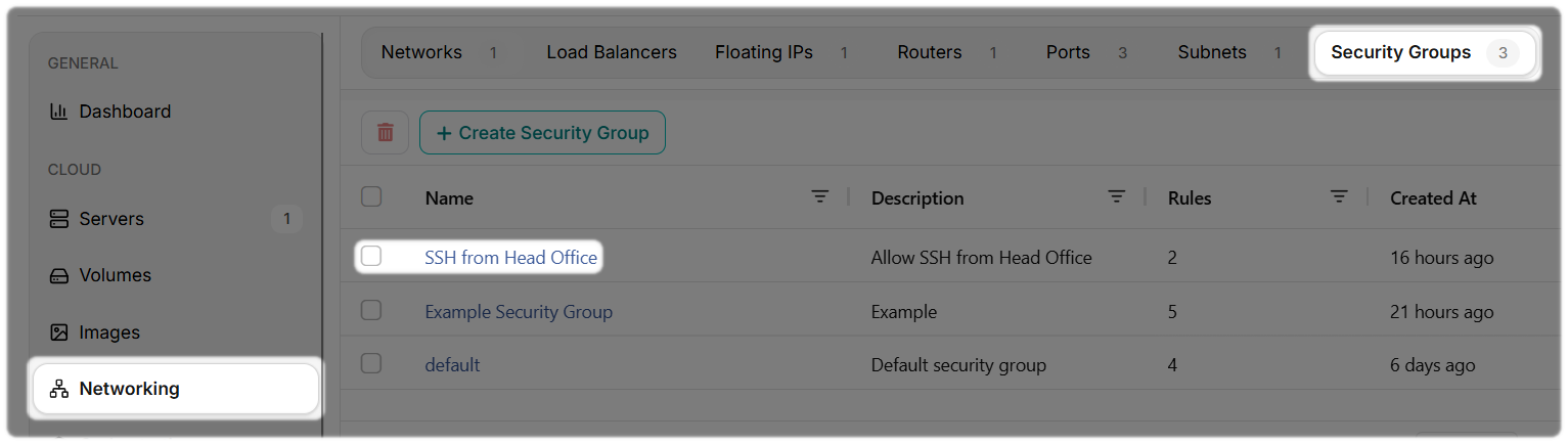 Locate the Security Group to add a Rule.
