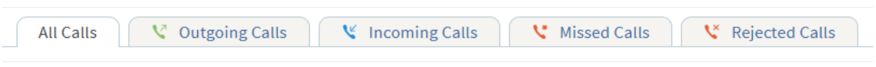 All calls showing the Outgoing calls, Incoming calls. Missed calls and rejected calls tabs