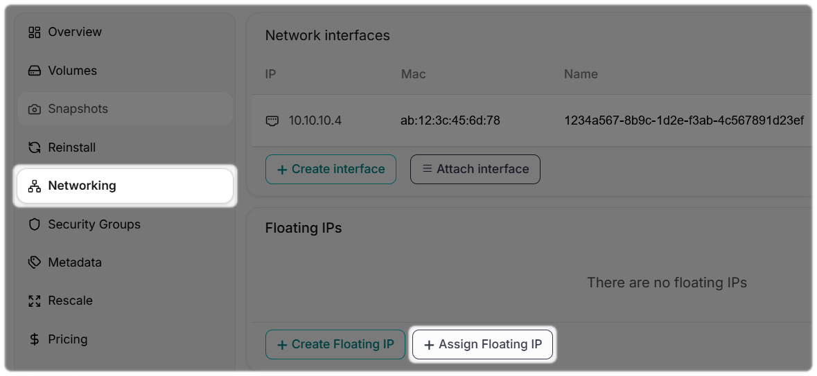 Networking, Assign Floating IP to Server in the CloudFlex portal.