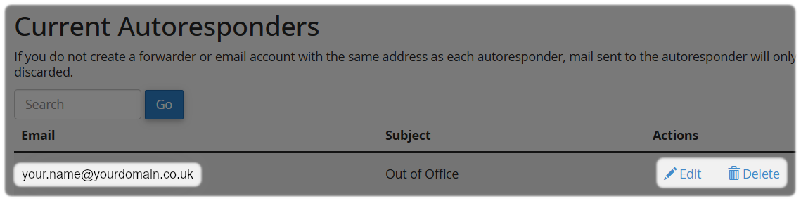 Autoresponder Edit or Delete option.