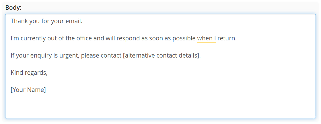 Email Body for the Autoresponder.