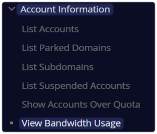 Bandwidth Usage within the Account information menu