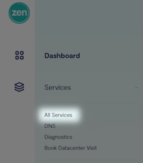 Menu interface with the option for All Services highlighted