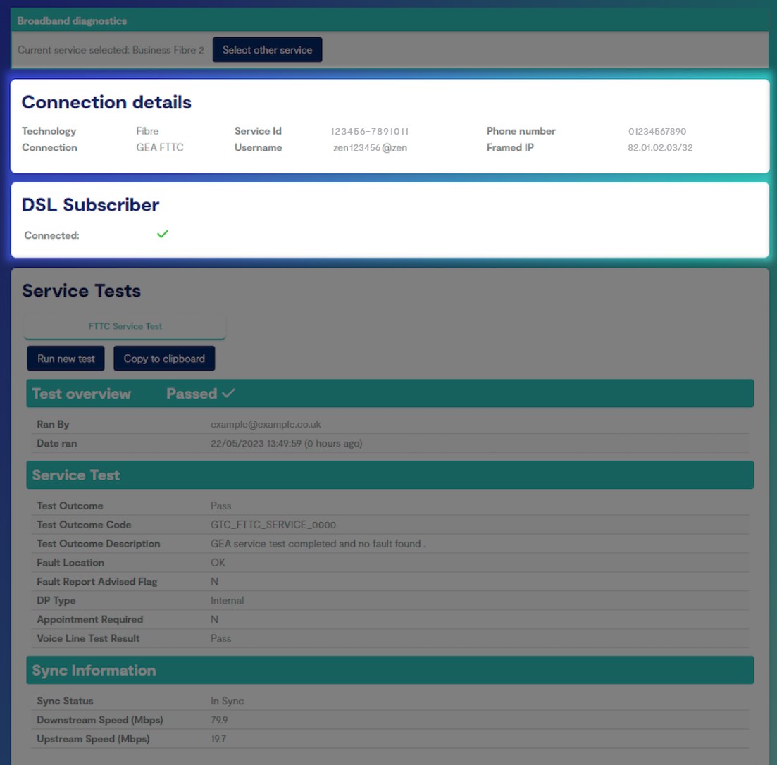 Highlighted section of the Business Portal to showing connection details