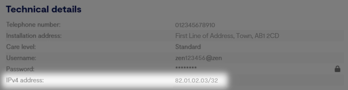 Technical details with the IPv4 address highlighted