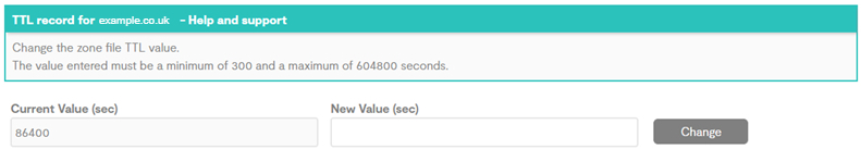 Value information shown for a TTL Record in the Business Portal 