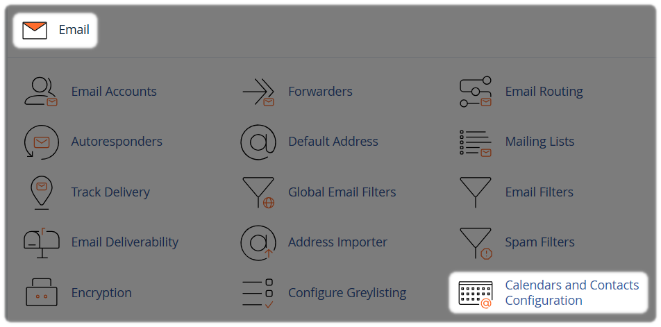 Calendars and Contacts Configuration option within cPanel.
