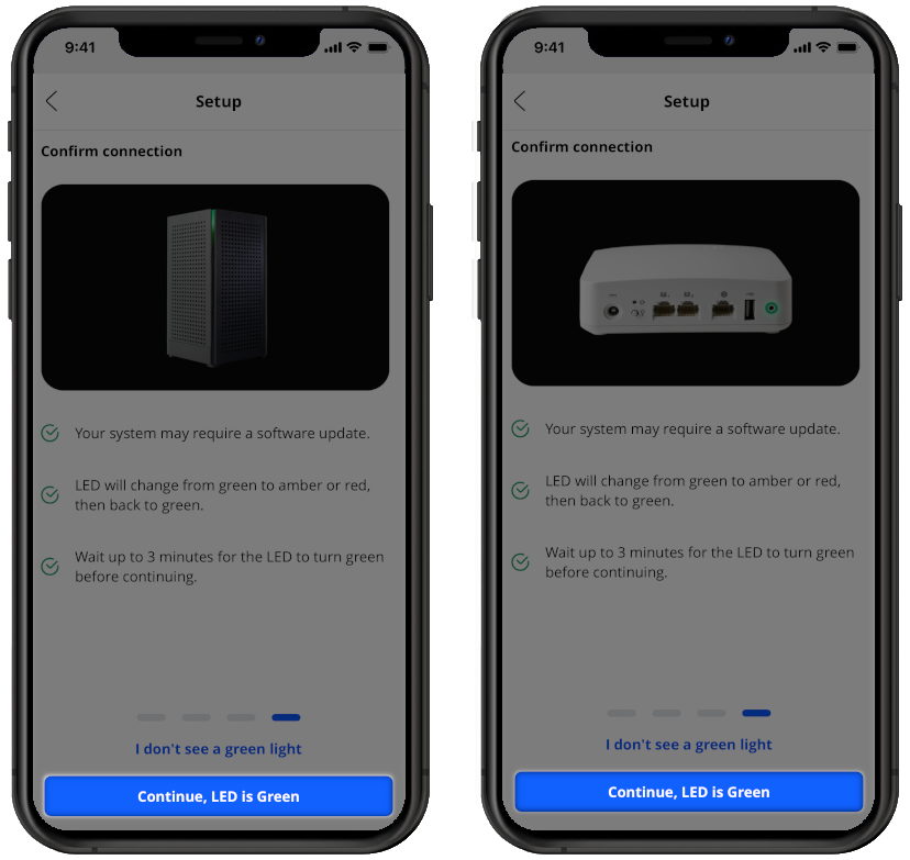 Calix Continue, LED is Green using CommandIQ App