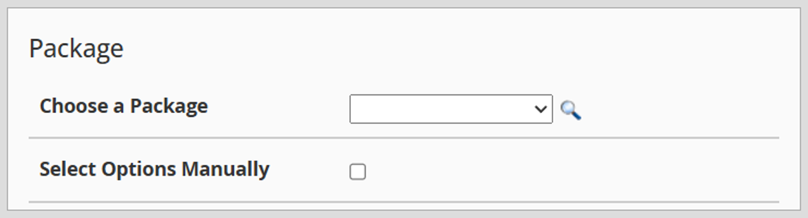 Choose a Package from the drop down or you have the option to select these manually