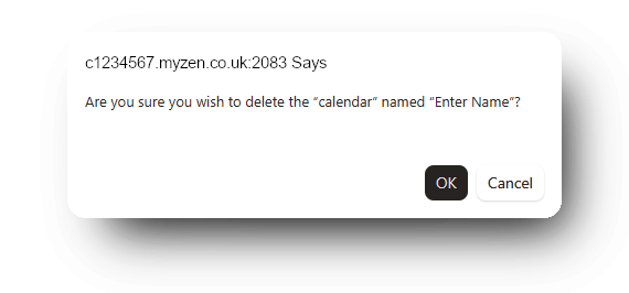 Collection Type Delete Confirm pop stating are you sure, with the option to OK or Cancel