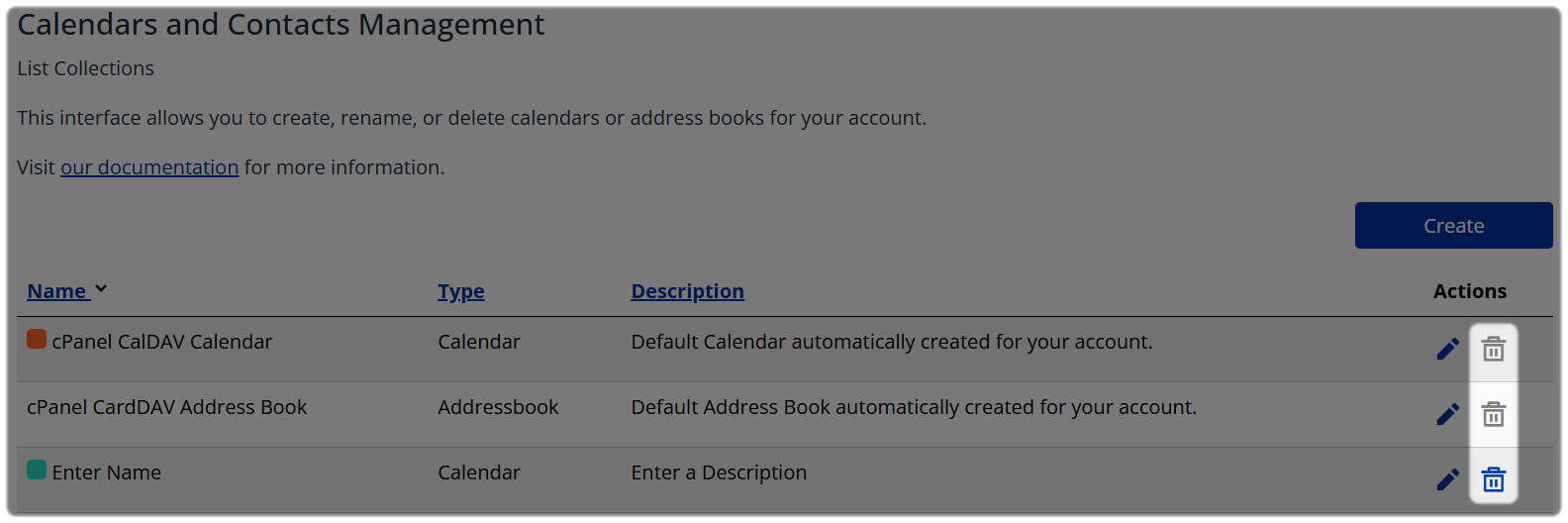 Collection Type  with the Delete trash icon.