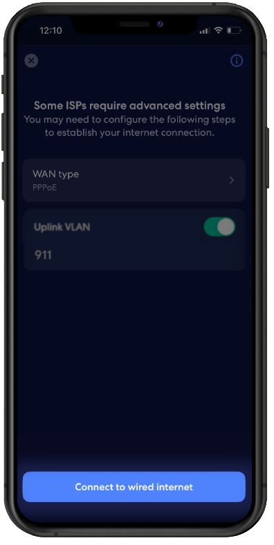 A connect to wired internet option on screen