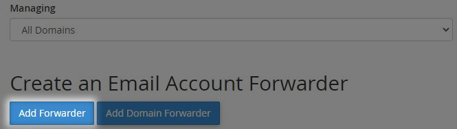 blue button to add a new email forward