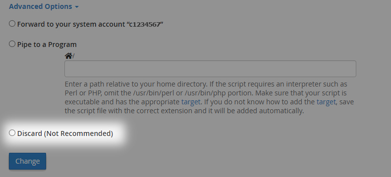 highlighted option to discard email when sent to an incorrect address
