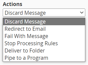 drop down field containing multiple actions to filter