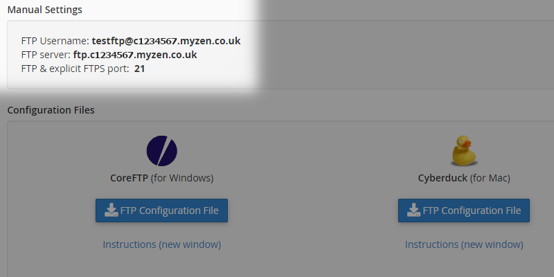 custom settings for configuring an FTP client