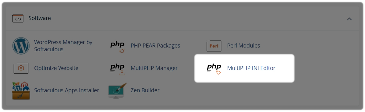 MultiPHP INI Editor within cPanel under the software section