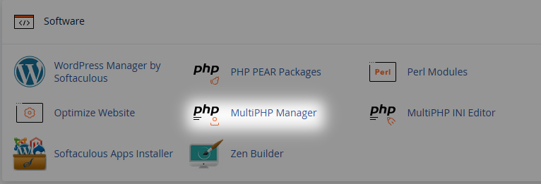 the cPanel interface with the option for MultiPHP highlighted