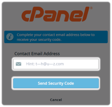 cPanel Reset Contact email address to send security code