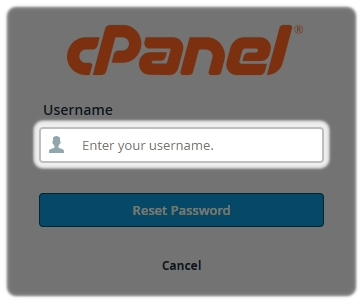 cPanel Reset screen to Enter your Username
