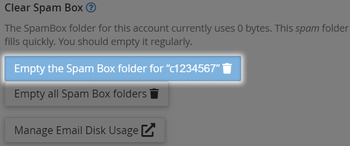button to empty a specific account spam folder