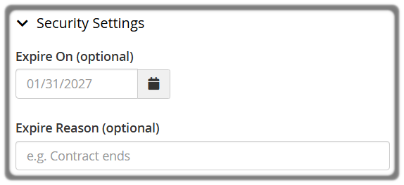 cPanel Team Security Settings to set an expiry date