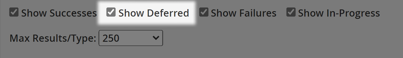 numerous tick boxes with the one to show deferred ticked