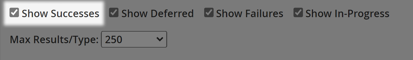 numerous tick boxes with the one to show successes highlighted