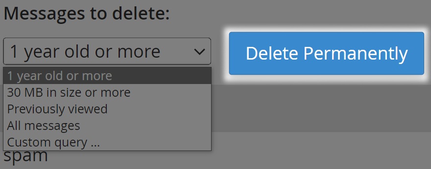 blue button to delete mailbox permanently