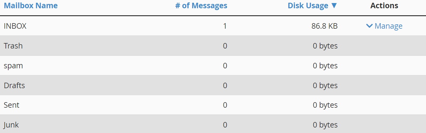 a table containing multiple folder names against the usage size