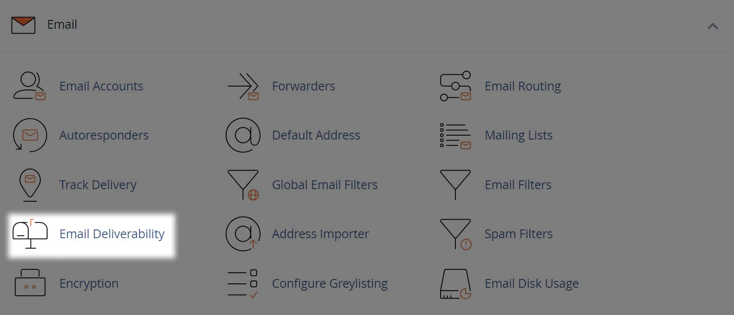 email menu with the email deliverability sub menu highlighted