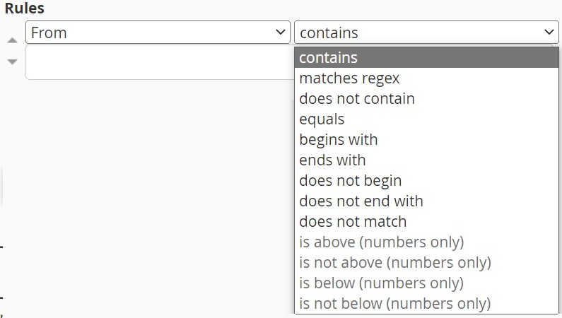 drop down menu to show filter logic rules