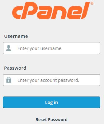 orange cPanel logo with empty text boxes to enter both a username and a password