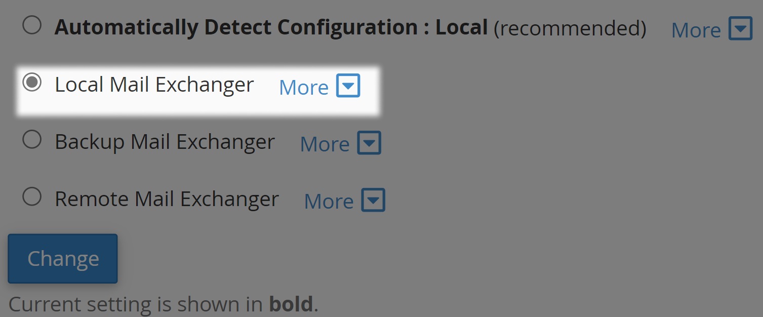 various selection boxes with local routing selected