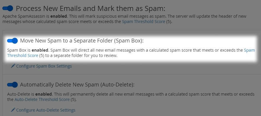 on / off switch to move spam to a separate spam folder