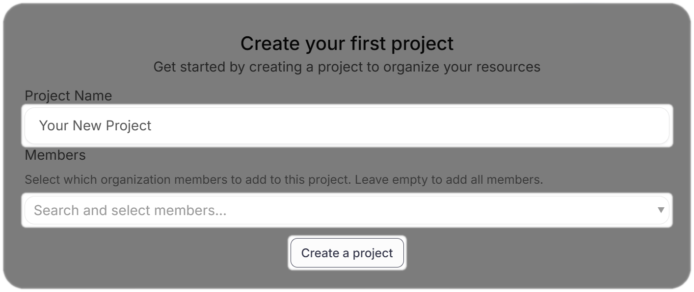 Enter Project name for New Project, select members if any or all then create a project
