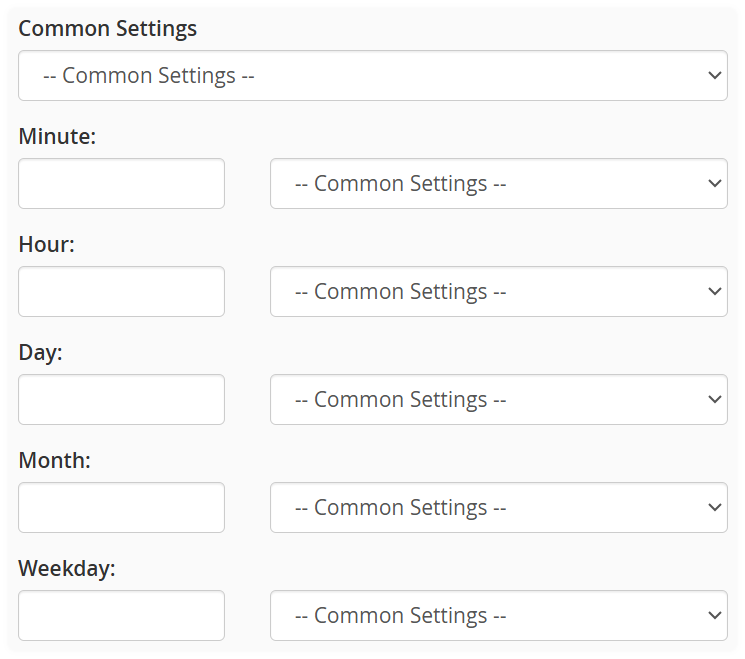 Cron Jobs Common Settings for Minute, Hour, Day, Month and Weekday