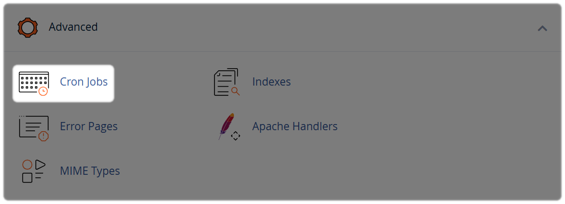 Cron Jobs highlighted within the advanced section of cPanel