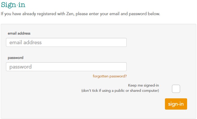 text fields for an email address and password with an orange button for sign in