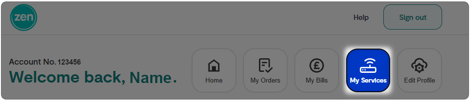 heading menu tabs with the selection for My Services highlighted