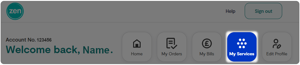 heading menu tabs with the selection for My Services highlighted