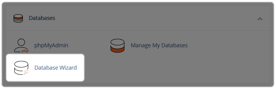 Databases from within cPanel showing Database Wizard highlighted