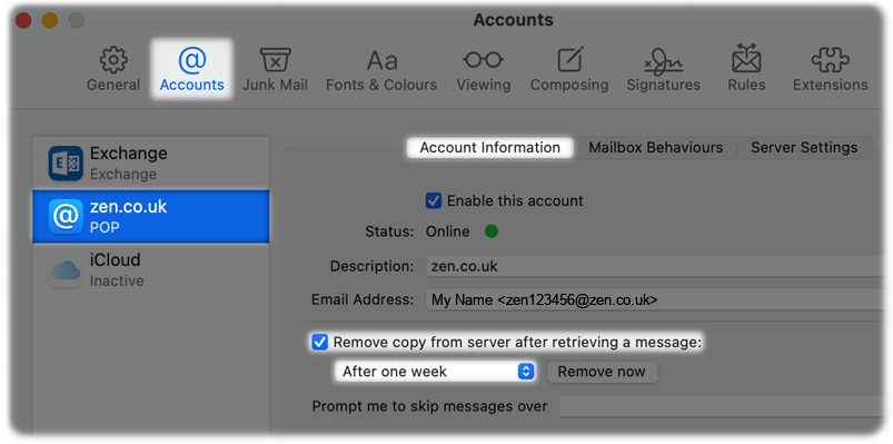 Delete From Server option set to a week or appropriate time scale