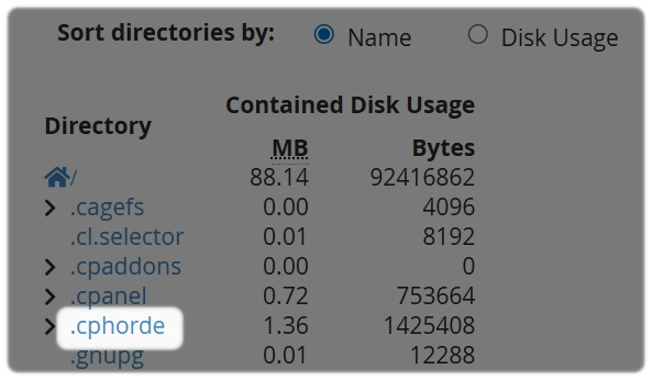 Directory with link to File Manager highlighted