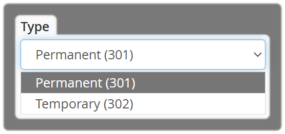 Domain Redirect Type either permanent or temporary