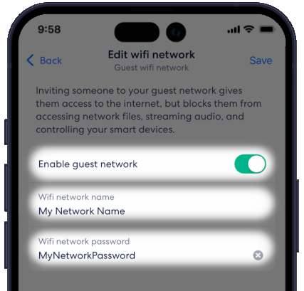 Eero Guest Enabled allowing to set the name and password
